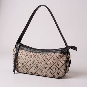 Dooney & Bourke Tan With Brown Leather Trim Shoulder Bag. Excellent condition!